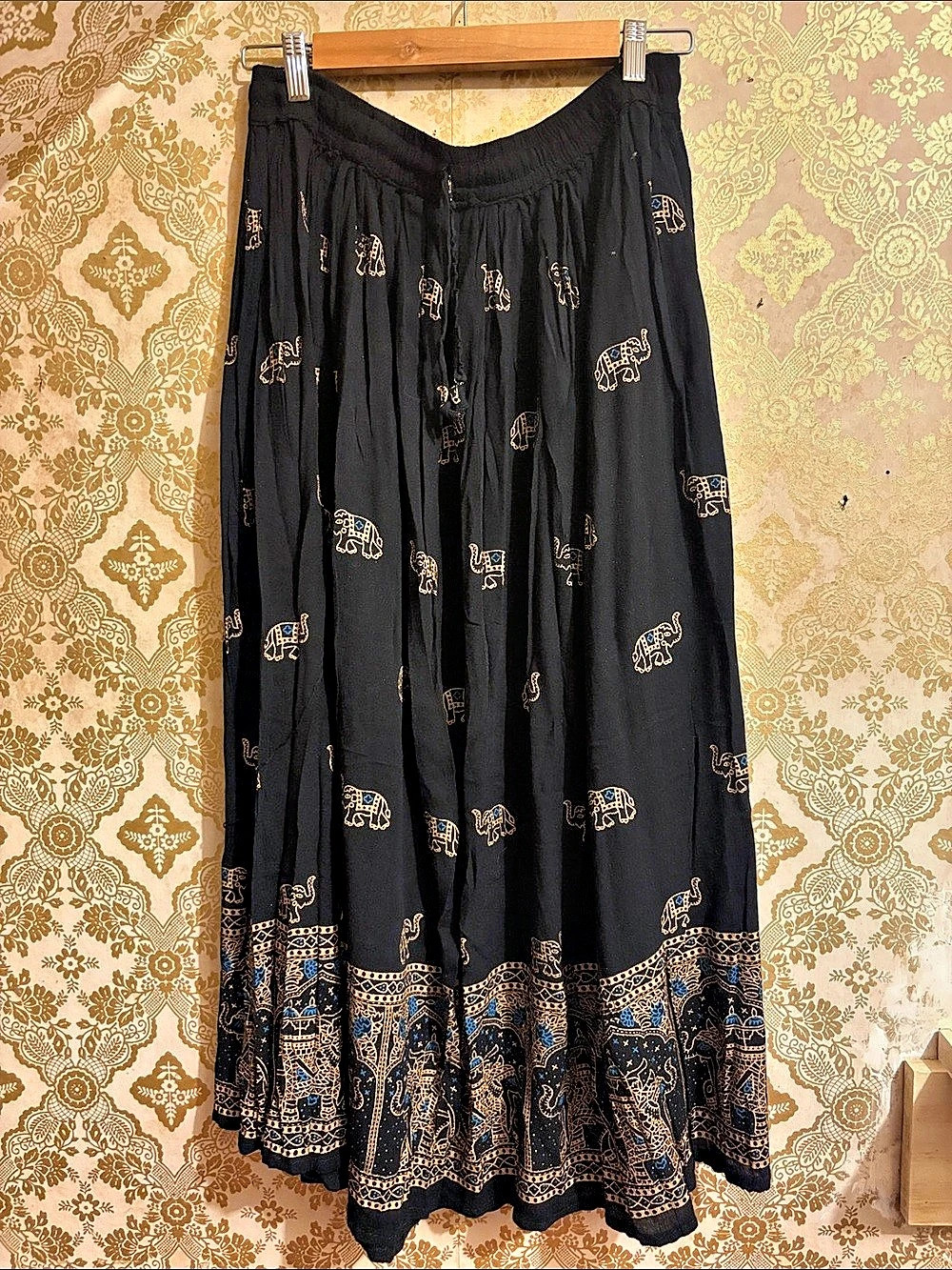 Vintage Belma New York Elephant Print Rayon Maxi Skirt India One Size